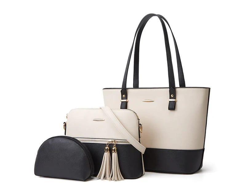 Classic Two-Tone Office Tote – Black & Beige